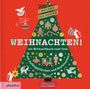 „Bücher zum Feiern - Weihnachten! Ein Mitmachbuch zum Fest mit Aufklapptürchen und Bastelseiten.“ Grüner Baum, Spielzeug.