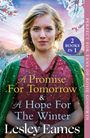 Texte: "A Promise For Tomorrow & A Hope For The Winter" Lesley Eames. Frau in Winterlandschaft, rotes Kleid, grüner Schal.