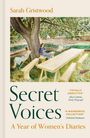 "Secret Voices: A Year of Women's Diaries" von Sarah Gristwood. Eine Illustration zeigt zwei Frauen an einem Tisch unter einem Baum.