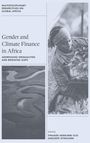 „Gender and Climate Finance in Africa“ über einem Luftbild einer Flusslandschaft und einer Frau mit Pflanzen.