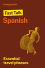 Lonely Planet Fast Talk Spanish, Essential travel phrases. Illustration einer Flamenco-Tänzerin auf braunem Hintergrund.