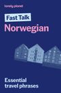 Text: "lonely planet, Fast Talk Norwegian, Essential travel phrases". Illustration mit geneigten Häuserfassaden.