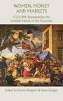 Cover: "Women, Money and Markets" 1770–1914. Illustration einer lebhaften Straßenszene mit Menschen, Haus und Mühle.