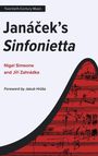 "Janáček's Sinfonietta" von Nigel Simeone und Jiří Zahrádka. Rote Notenblätter im Hintergrund.