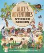 "Alice's Adventures: Sticker Scenes" – Collage-Szenen mit Alice, dem Hutmacher, einem Tisch voller Teeservice und Tieren.
