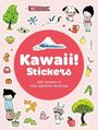 "Kawaii! Stickers. 500 stickers of cute Japanese drawings." Verschiedene niedliche japanische Illustrationen, z.B. ein Hund, ein Berg und Bäume.