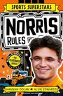 "Sports Superstars. Norris Rules. Facts Stories Stats. The Illustrated Series. Hannah Dolan, Alun Edwards. Bild eines jungen Mannes und ein Rennwagen."