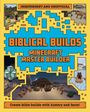Text: "Independent and Unofficial", "Biblical Builds", "Minecraft Master Builder", "Create bible builds with history and facts!". 

Farbkräftige, pixelige Illustration mit Minecraft-Szenen.