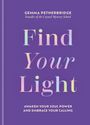„Find Your Light“ in pastellfarbenen Buchstaben auf lila Hintergrund, darunter „Awaken Your Soul Power...“