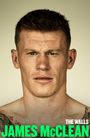 Oben steht "THE WALLS", unten "JAMES McCLEAN" in Grün. Ein Mann mit kurzen Haaren, ernstem Ausdruck und Tattoos.