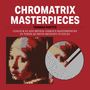 Text: "CHROMATRIX MASTERPIECES", "THOMAS PAVITTE", "Colour in and reveal famous masterpieces". Illustration eines Gesichts.