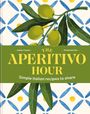 „The Aperitivo Hour: Simple Italian recipes to share“. Illustration von Olivenzweig auf blau-gelbem Muster.