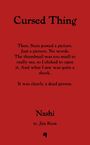 Titel: "Cursed Thing". Text beschreibt Schock nach Ansehen eines Bilds. Namen: Nashi, Übersetzer: Jim Rion. Roter Hintergrund.