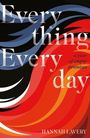 "Everything Every day, a year of empty promises, Hannah Lavery." Flammendes Muster aus Blau-, Rot- und Orangetönen.