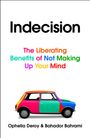 Text: "Indecision: The Liberating Benefits of Not Making Up Your Mind." Darunter ein buntes Auto im Pop-Art-Stil.