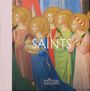 Text „SAINTS“ in Großbuchstaben. Darunter „The National Gallery“. Illustration von Heiligen mit Heiligenscheinen.