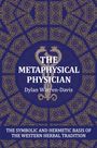 "The Metaphysical Physician" von Dylan Warren-Davis. Goldene Muster umgeben zwei Schlangen auf blauem Hintergrund.