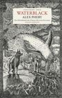Text: "Cities of the Weft - Book III", "WATERBLACK", "Alex Pheby", Zitat von Strange Horizons. Illustration: Fantasieszene, Menschen, ein großer Vogel, Wellen.