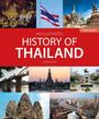 Text: "An Illustrated History of Thailand", "Third Edition", "John Hoskin". Über und unter den Texten sind Bilder thailändischer Kultur und Landschaften, darunter Tempel, Flaggen und Skylines.