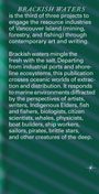 "BRACKISH WATERS" erkundet durch Kunst und Schreiben die Ressourcenindustrien von Vancouver Island. Texte auf grünem Hintergrund.