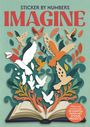 „IMAGINE“ in großen roten Buchstaben, bunte Vögel und Blätter scheinen aus einem Buch zu fliegen.