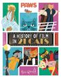 Der Text lautet: "PAWS. A History of Film in 21 Cats. Nia Gould." Illustration von Katzen in ikonischen Filmszenen.