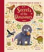 Illustration eines Dinosaurier-Buchcovers mit dem Titel „Secrets of the Dinosaurs”. Viele bunte Dinosaurier und Pflanzen sichtbar.