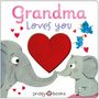 „Grandma Loves You“ steht in bunten Buchstaben. Ein rotes Herz. Zwei Elefanten berühren Rüssel, von Herzen umgeben.