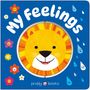 "My Feelings" oben. Unten "priddy books". Fröhlicher Löwe in der Mitte, umgeben von Blumen und Tropfen mit Gesichtern.