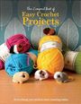 "Easy Crochet Projects", "Everything you need to start creating today". Häkeltiere auf bunter Wolle, Hintergrund mit Blättern.