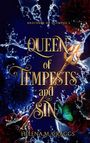 "Brothers of Olympus 2, Queen of Tempests and Sin, Helena M. Craggs." Goldene Schrift vor blau-roten Blüten und Wasserspritzern.
