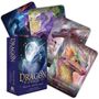 "DRAGON ORACLE" auf Schachtel, farbenfrohe Drachenillustrationen auf Karten mit Nummern und Aufschriften, z.B. "DRAGON OF PRIMORDIAL TRUST".