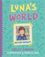 Text: "Luna's World", "Mystery Mayhem", "Hayley Gannon", "Illustrations by Michelle Conn". Illustration: Mädchen vor Regalen.