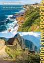 "Walk the world with 65 city and nature trails. THE GOOD WALK GUIDE. SARAH REID." Oben Küste, unten Bergszene mit Steinhaus.