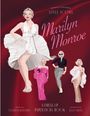 "Marilyn Monroe" in rosa Schrift. Illustration mit vier stilvollen Darstellungen von Marilyn Monroe in verschiedenen Outfits.