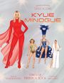 „Kylie Minogue: A Dress-Up Paper Doll Book“. Illustration von vier modisch gekleideten Frauen in auffälligem Design.