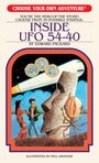 "Inside UFO 54-40" von Edward Packard, Illustration von Paul Granger. Figuren, Raumschiff und eine Steinfigur im All.
