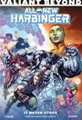 "VALIANT BEYOND", "ALL-NEW HARBINGER", "IT NEVER STOPS". Illustration von Superhelden in kraftvollen Posen.