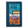 "Remember, ideas become things." Bunte, stilisierte Typografie mit einem Bleistift auf dunklem Hintergrund.