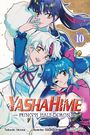 "Yashahime: Princess Half-Demon", Vol. 10. Illustration von drei stilisierten Figuren in leuchtenden Farben.