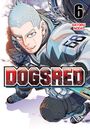 Text: "DOGSRED", "6", "SATORU NODA". Eine dynamische Manga-Illustration eines Eishockeyspielers in Aktion.