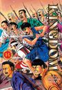"Kingdom" und "14" erscheinen groß. Eine dynamische Manga-Szene zeigt kämpfende Krieger mit Schwertern und Speeren.