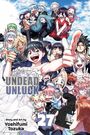 "UNDEAD UNLUCK" und "27" in großen Buchstaben. Charaktere feiern fröhlich vor einem wolkigen Himmel. Eine Kamera vorne.