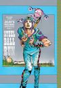 Text: "Hirohiko Araki, JOJO'S BIZARRE ADVENTURE Part 7, STEEL BALL RUN". Illustration: Figur in bunter Kleidung mit Sternenmotiv.