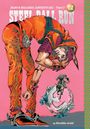 Texte: JOJO'S BIZARRE ADVENTURE – Part 7, STEEL BALL RUN, 12. Illustration: Person in bunter Kleidung in einer akrobatischen Pose.
