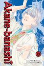 „Akane-banashi“ steht vertikal links. Eine stilisierte Person in einem sommerlichen Kimono hebt die Hand zum Himmel.