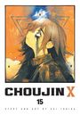 "CHOUJIN X 15", Illustration eines melancholischen Charakters, der nach oben schaut, orange-blauer Hintergrund.