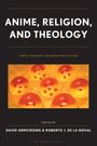 Text: "Anime, Religion, and Theology". Illustration mit orange-roten Kugeln mit roten Sternen auf gelbem Hintergrund.