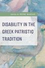 Text: "Disability in the Greek Patristic Tradition, edited by Petre Maican." Aquarellhintergrund in Blau- und Grüntönen.