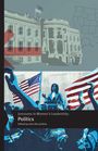 "Junctures in Women’s Leadership: Politics" steht auf der Illustration. Eine Frau spricht, umgeben von US-Flaggen vor dem Weißen Haus.